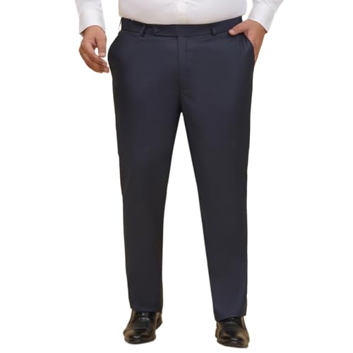 JOHN PRIDE Plus Size Men Regular Fit Mid-Rise Solid Navy Blue Formal Trousers (JPTR22010S_46_Navy Blue)