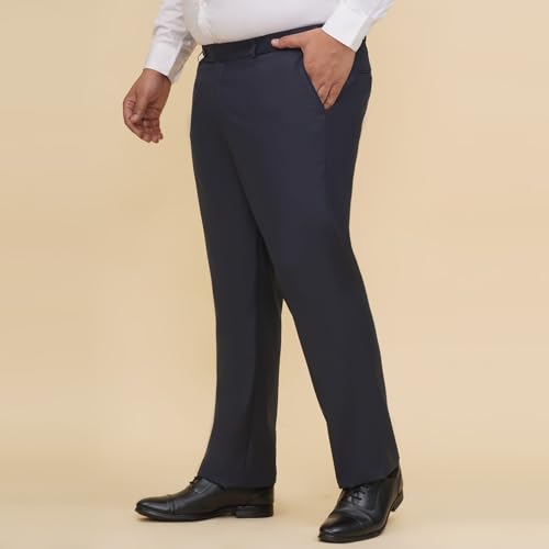 JOHN PRIDE Plus Size Men Regular Fit Mid-Rise Solid Navy Blue Formal Trousers (JPTR22010S_46_Navy Blue) - Image 3