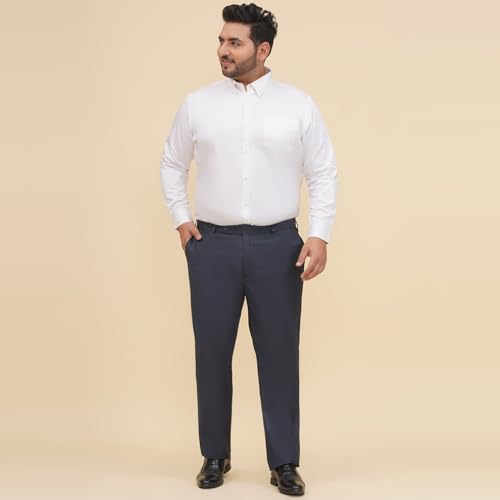 JOHN PRIDE Plus Size Men Regular Fit Mid-Rise Solid Navy Blue Formal Trousers (JPTR22010S_46_Navy Blue) - Image 4