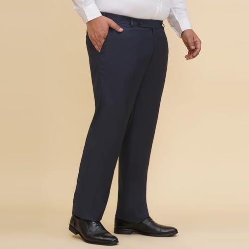 JOHN PRIDE Plus Size Men Regular Fit Mid-Rise Solid Navy Blue Formal Trousers (JPTR22010S_46_Navy Blue) - Image 7