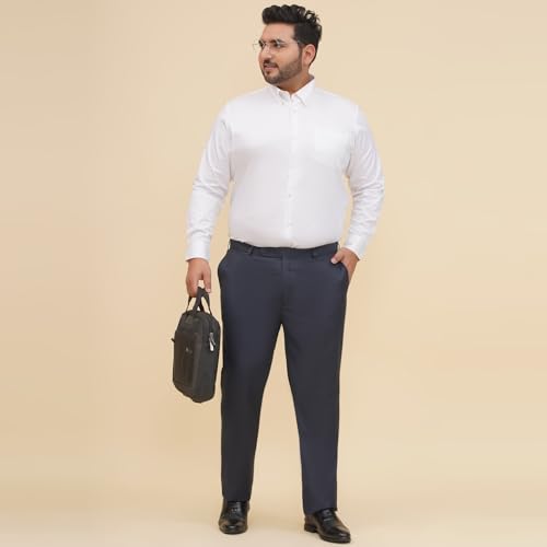 JOHN PRIDE Plus Size Men Regular Fit Mid-Rise Solid Navy Blue Formal Trousers (JPTR22010S_46_Navy Blue) - Image 2