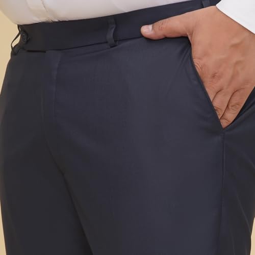 JOHN PRIDE Plus Size Men Regular Fit Mid-Rise Solid Navy Blue Formal Trousers (JPTR22010S_46_Navy Blue) - Image 5