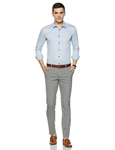 Symbol Men's Stretchable Formal Low Rise Pants | Trousers (Slim Fit) (Light Grey_34) - Image 3