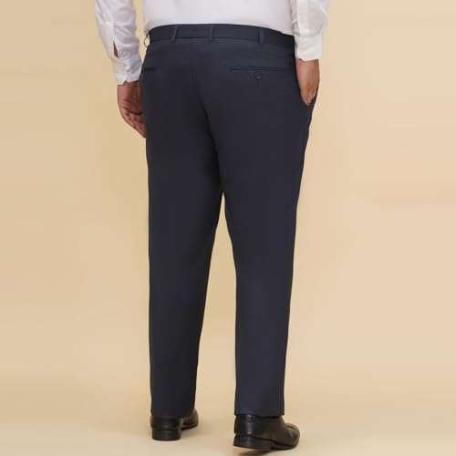 JOHN PRIDE Plus Size Men Regular Fit Mid-Rise Solid Navy Blue Formal Trousers (JPTR22010S_46_Navy Blue) - Image 6