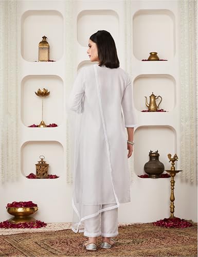 Myx Women's Lace Detail Kurta Pant Set with Dupatta (SS25-MYX-ZIL-KS-22_Grey_L) - Image 6