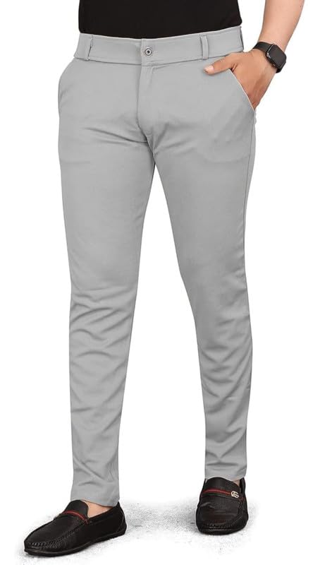 VIJETA Garments for Men Lycra Blend Formal Trousers ? Smart Fit Office Wear Pants with Elastic Waistband & Zip Fly Light Grey 36 - Image 7
