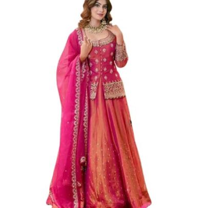 Brulry Women's Pink Color Embroidered Lehanga Choli Set
