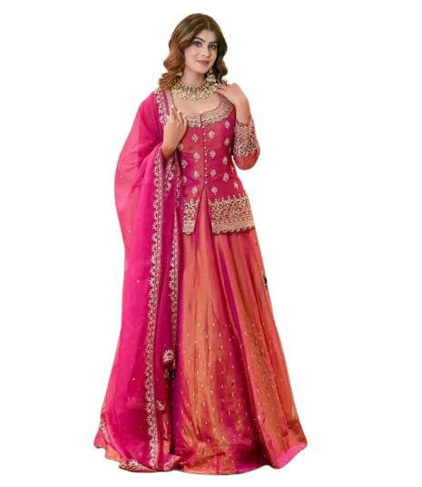 Brulry Women's Pink Color Embroidered Lehanga Choli Set
