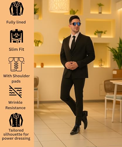 SaintX Men's Formal Blazer/Coat, dri-fit Fabric, Office Jet Black - Image 5