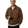 SMOWKLY Men’s Collar Chain Cotton Fleece Sweatshirt for Men | Breathable,Half Zipper & Full Sleeves All Day Wear Sweaters | Warm Hoodie for Gym, Travel & Casual Winter Wear (1686_BRN_M) Brown