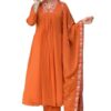 Nermosa Women Solid Embroidery Kurta and Pant Set with Dupatta (in, Alpha, L, Orange)