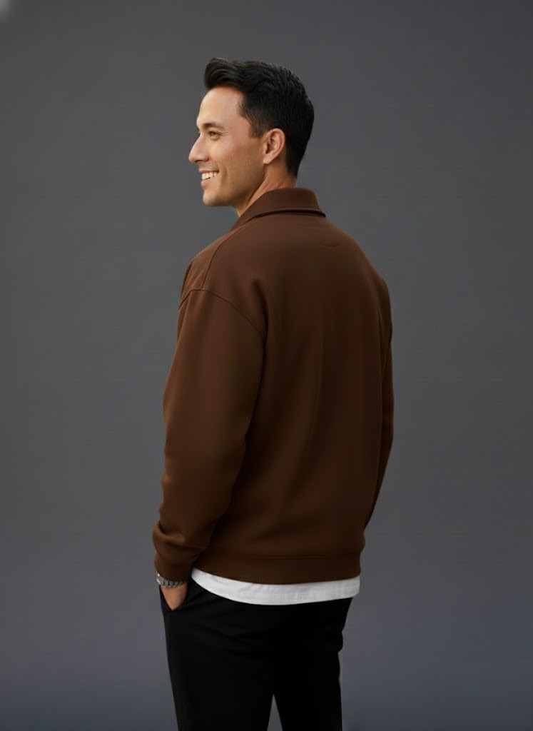 SMOWKLY Men’s Collar Chain Cotton Fleece Sweatshirt for Men | Breathable,Half Zipper & Full Sleeves All Day Wear Sweaters | Warm Hoodie for Gym, Travel & Casual Winter Wear (1686_BRN_M) Brown - Image 4