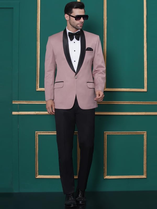 FAVOROSKI Tuxedo Blazer for Men with 2 Pockets | Rayon Slim Fit Blazers | Ethnic Wear Tuxedos | One Button Solid Tuxedo Blazers in Shawl Collar | Blazer for Wedding, Festive, Formal Dusty Pink - Image 3
