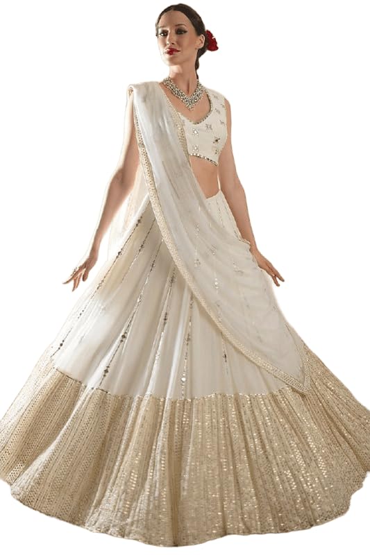 Georgette Girl's Fashion Hub's Off White Color Bridal Semi-Stitched Lehenga Choli With Dupatta Set For Wedding, Party, Evening, Free Size