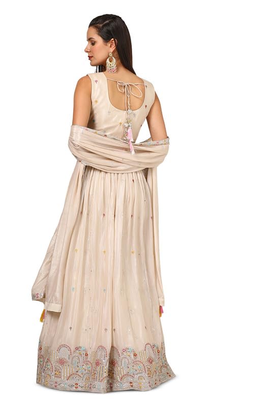 Soch Womens Beige Chinon Blend Embroidered Ghagra Choli With Sequins - Image 6