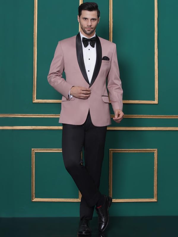 FAVOROSKI Tuxedo Blazer for Men with 2 Pockets | Rayon Slim Fit Blazers | Ethnic Wear Tuxedos | One Button Solid Tuxedo Blazers in Shawl Collar | Blazer for Wedding, Festive, Formal Dusty Pink - Image 4