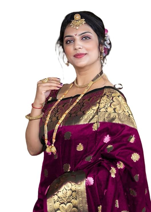 C J Enterprise Women's Pure Kanjivaram Silk Saree Banarasi Soft Design Wear Pattu Sarees Latest Cotton With Blouse Piece Kanchipuram for Wedding sadi new ladies 2025 (Vruksh-50) (Magenta)