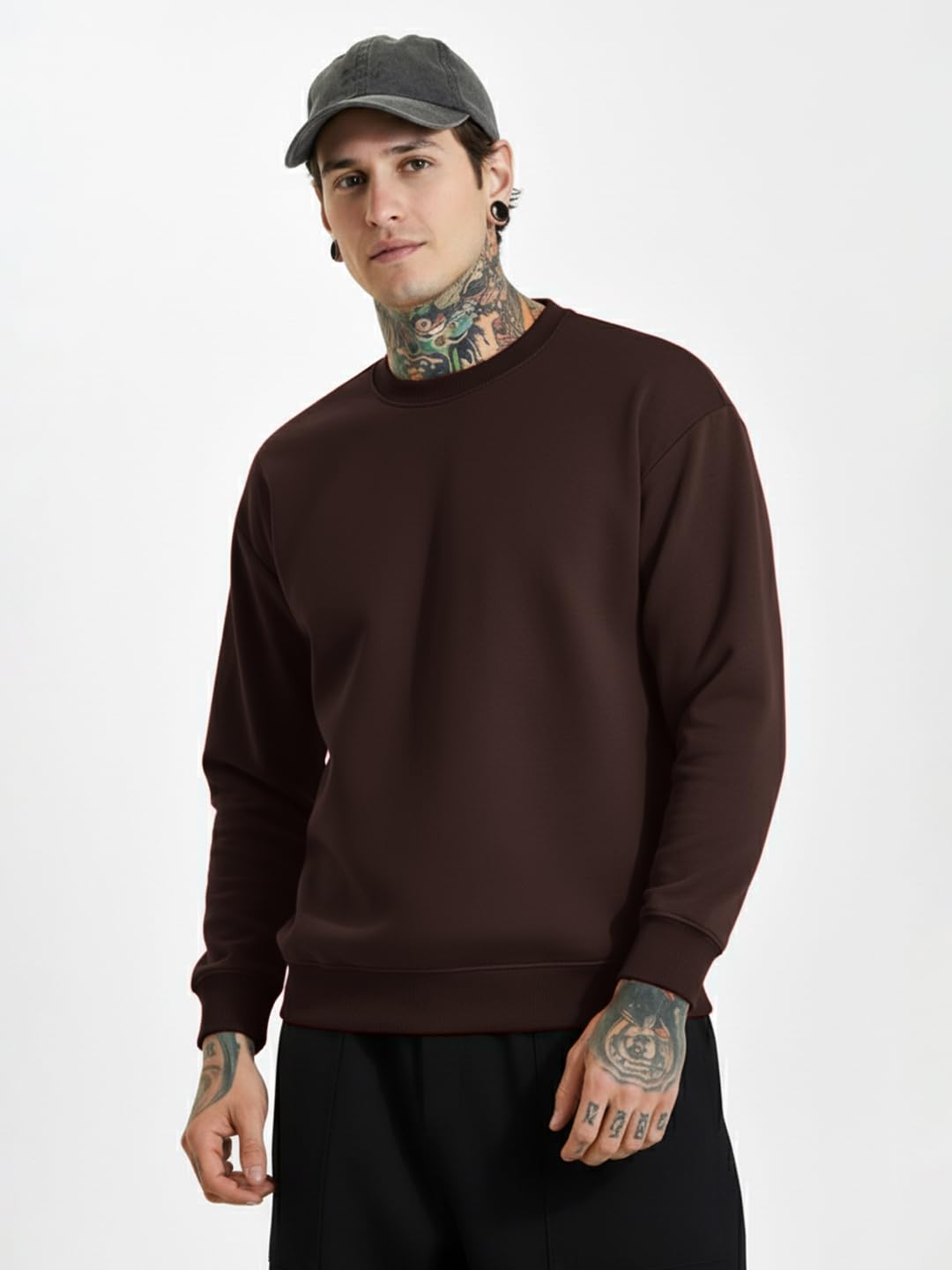 LEOTUDE Regular Fit Stylish Loopknit Sweatshirt for Men's (W11_Brown_P_Brown_S) - Image 7