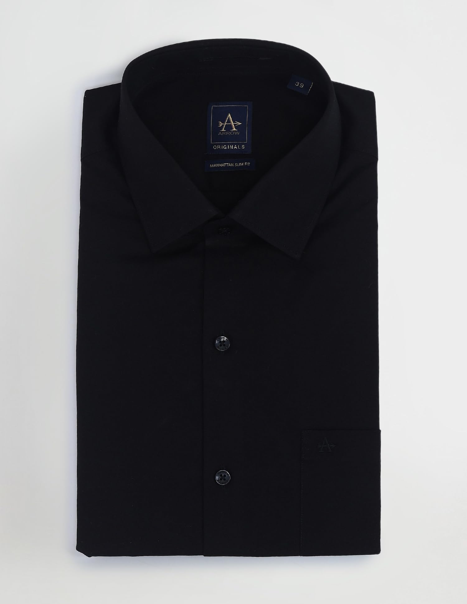 Arrow Men's Black Solid Spread Collar Long Sleeve Formal Cotton Slim Fit Shirt (ARES1151_Black_40) - Image 2