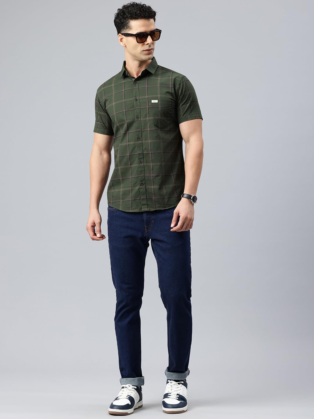 Majestic Man Men's Comfort Slim Fit Checked Pure Cotton Half Sleeve Casual Shirt (Dark Green, X-Large) - Image 4