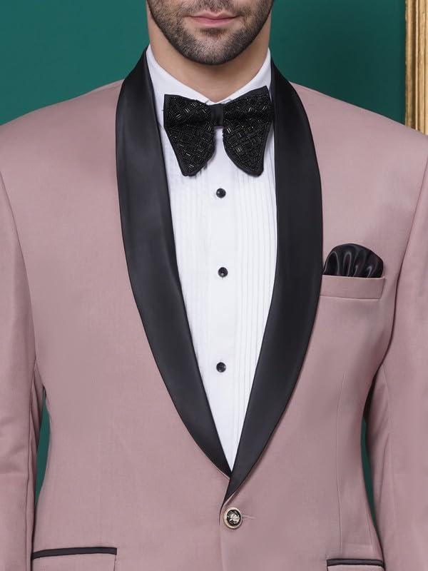 FAVOROSKI Tuxedo Blazer for Men with 2 Pockets | Rayon Slim Fit Blazers | Ethnic Wear Tuxedos | One Button Solid Tuxedo Blazers in Shawl Collar | Blazer for Wedding, Festive, Formal Dusty Pink - Image 7