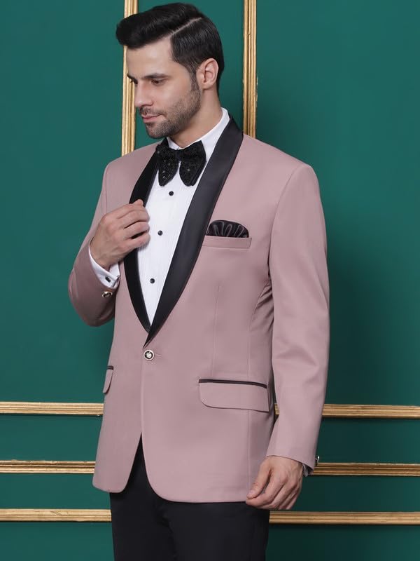 FAVOROSKI Tuxedo Blazer for Men with 2 Pockets | Rayon Slim Fit Blazers | Ethnic Wear Tuxedos | One Button Solid Tuxedo Blazers in Shawl Collar | Blazer for Wedding, Festive, Formal Dusty Pink - Image 9