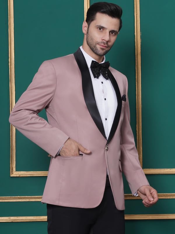 FAVOROSKI Tuxedo Blazer for Men with 2 Pockets | Rayon Slim Fit Blazers | Ethnic Wear Tuxedos | One Button Solid Tuxedo Blazers in Shawl Collar | Blazer for Wedding, Festive, Formal Dusty Pink - Image 6