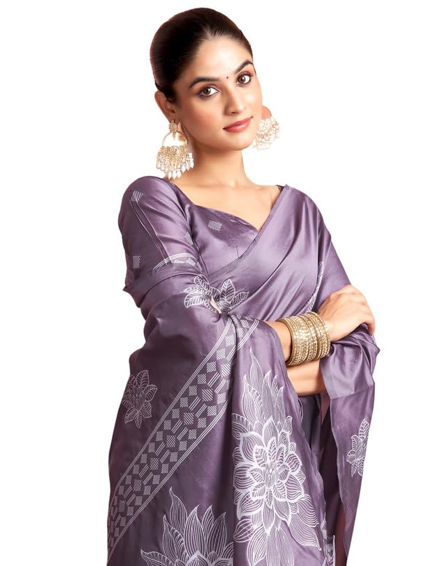 SIRIL Women's Kanjivaram Soft Silk Saree Pure Silk Saree with Unstitched blouse Piece (3882S198A_Dusty Purple)