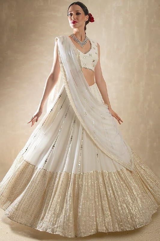 Georgette Girl's Fashion Hub's Off White Color Bridal Semi-Stitched Lehenga Choli With Dupatta Set For Wedding, Party, Evening, Free Size - Image 5