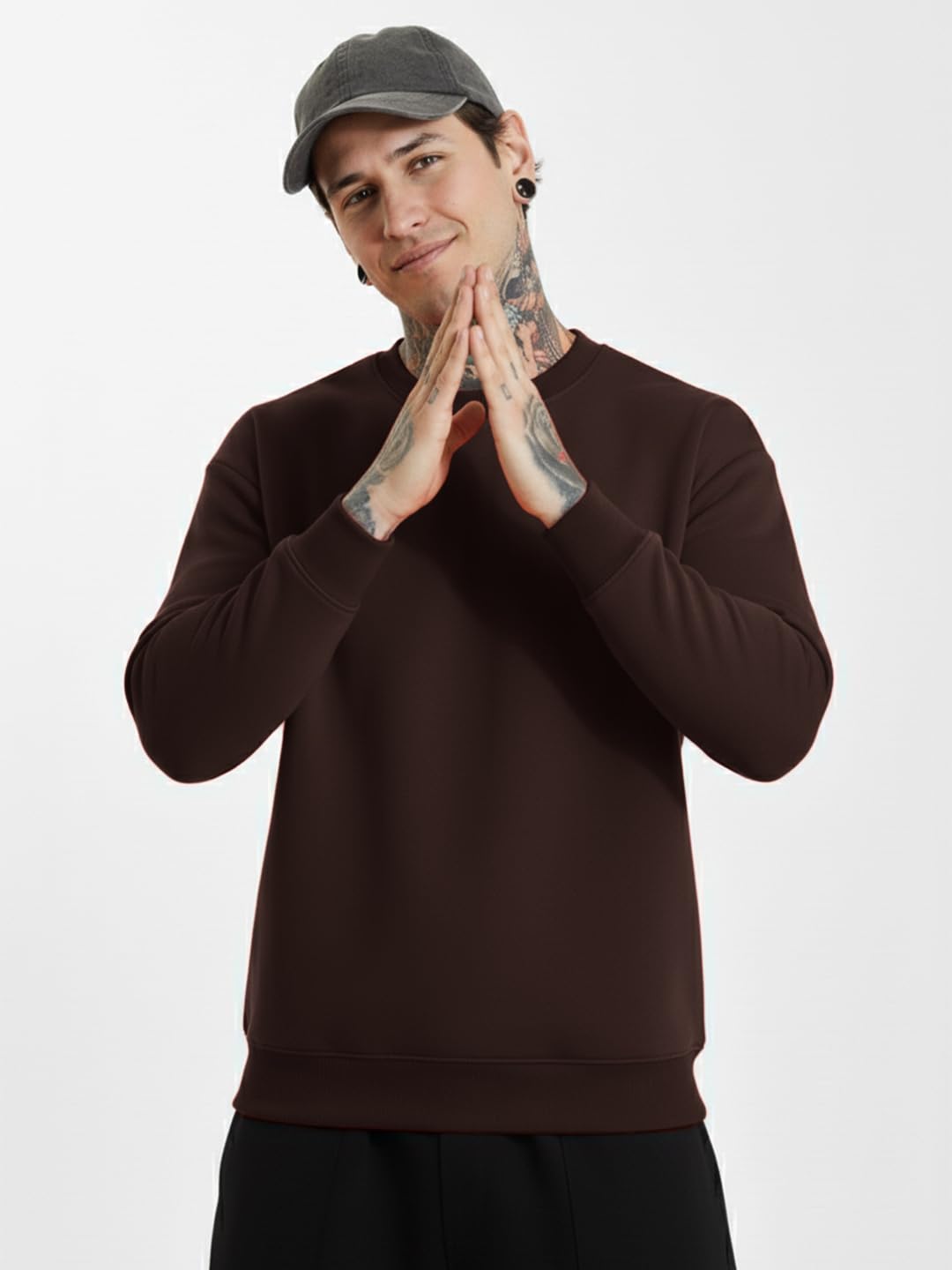 LEOTUDE Regular Fit Stylish Loopknit Sweatshirt for Men's (W11_Brown_P_Brown_S) - Image 6