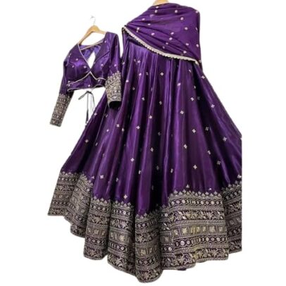 KEYURA Stylish Chinon Embroidered Work Lehenga Choli For Women| Bridal Wear Lehenga Choli (Purple)