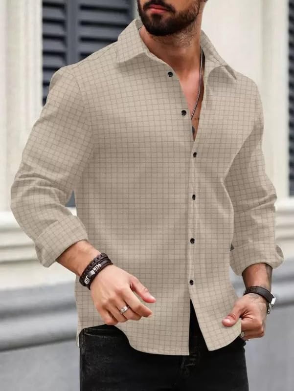 DEELMO Men's Regular Fit Checks Pattern Polyester Blend Shirt with Collared Neck Long Sleeve and Standard Length | Shirt for Man - Image 8