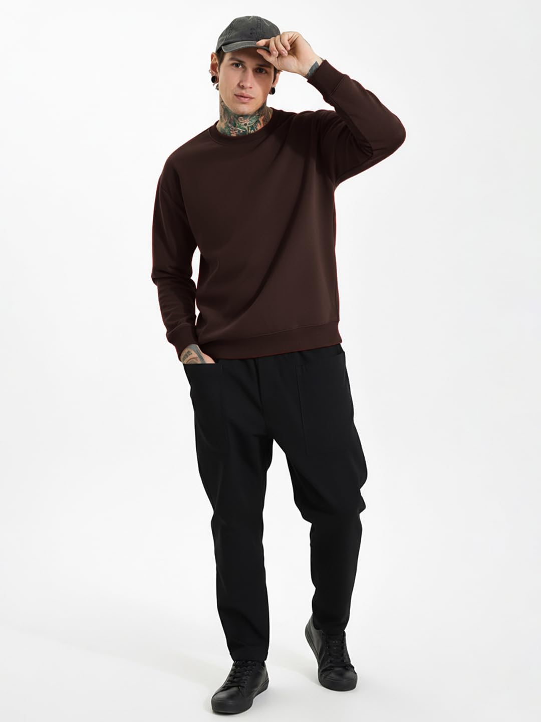 LEOTUDE Regular Fit Stylish Loopknit Sweatshirt for Men's (W11_Brown_P_Brown_S) - Image 4