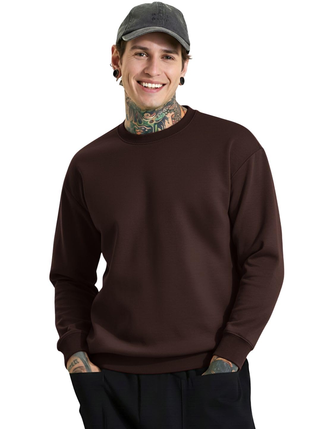 LEOTUDE Regular Fit Stylish Loopknit Sweatshirt for Men's (W11_Brown_P_Brown_S)