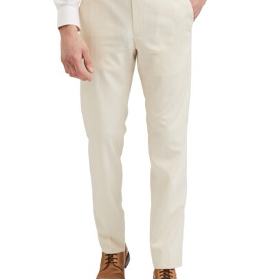 Peter England Men's Mid Rise Slim Fit Solid Formal Trouser Off White, 32