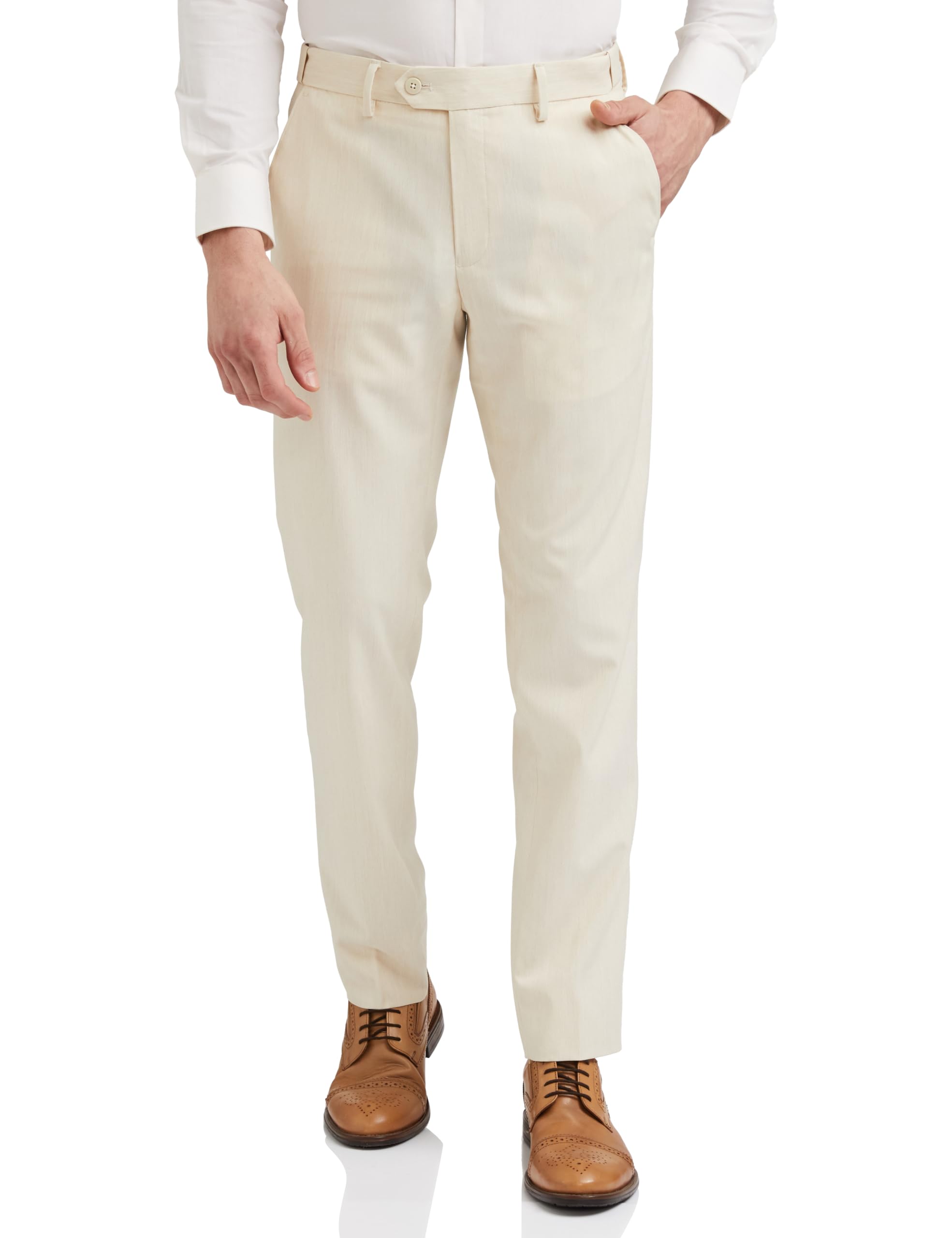 Peter England Men's Mid Rise Slim Fit Solid Formal Trouser Off White, 32