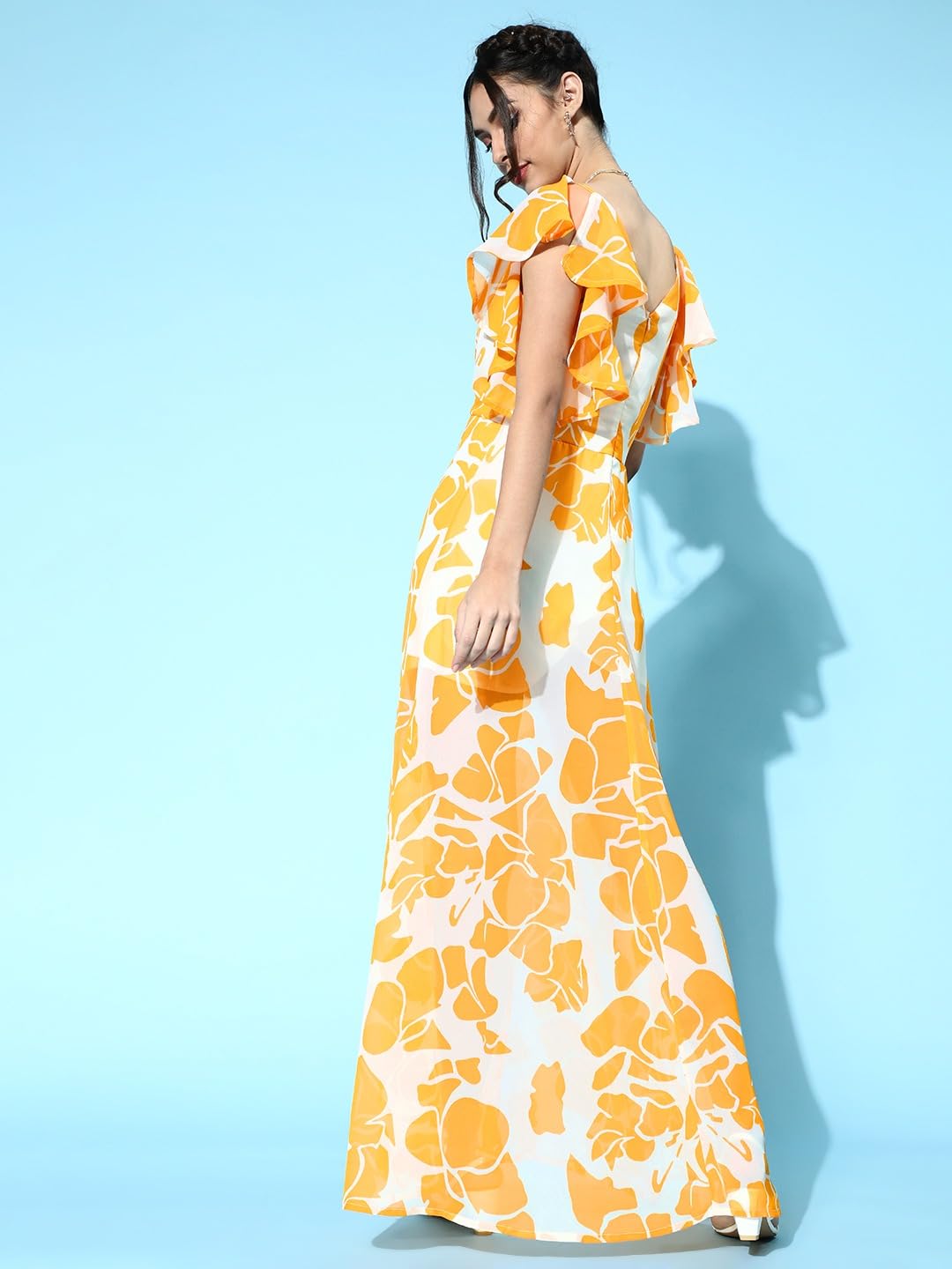 SASSAFRAS Mustard Floral Frill Sleeve Maxi - Image 3