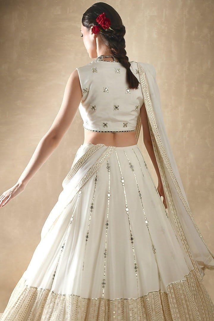 Georgette Girl's Fashion Hub's Off White Color Bridal Semi-Stitched Lehenga Choli With Dupatta Set For Wedding, Party, Evening, Free Size - Image 2