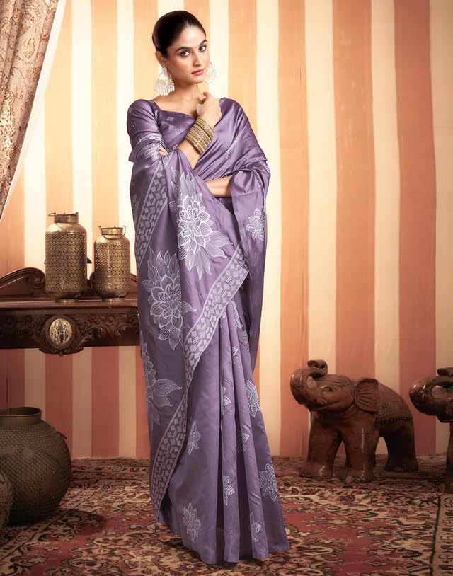 SIRIL Women's Kanjivaram Soft Silk Saree Pure Silk Saree with Unstitched blouse Piece (3882S198A_Dusty Purple) - Image 4