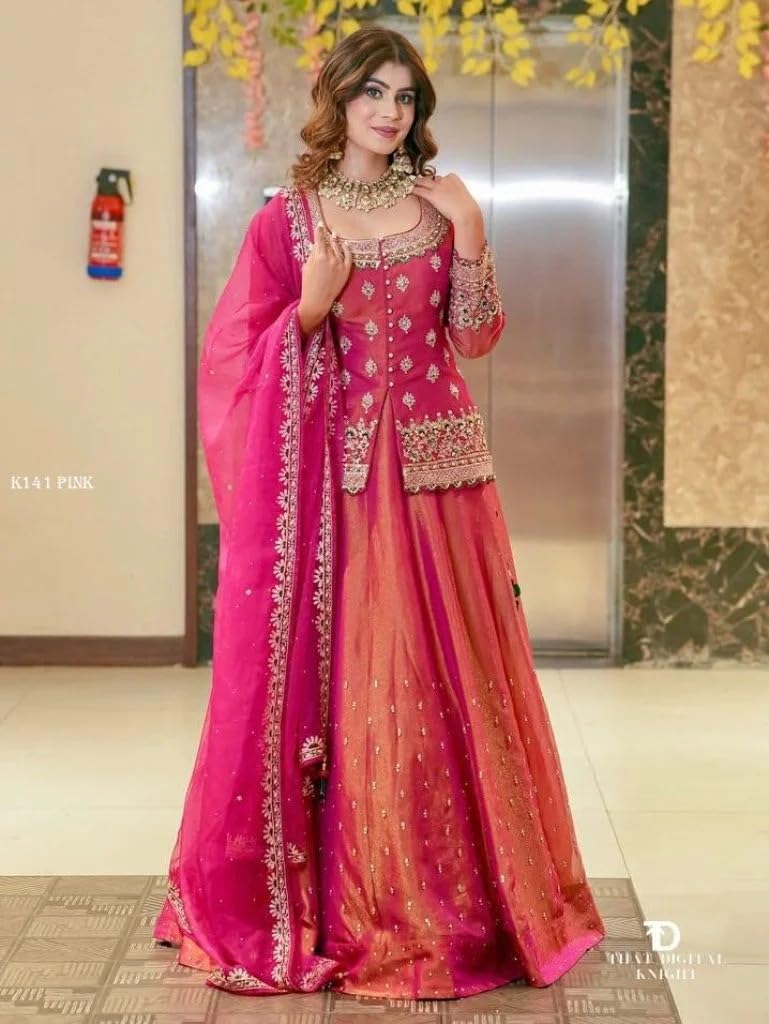 Brulry Women's Pink Color Embroidered Lehanga Choli Set - Image 5