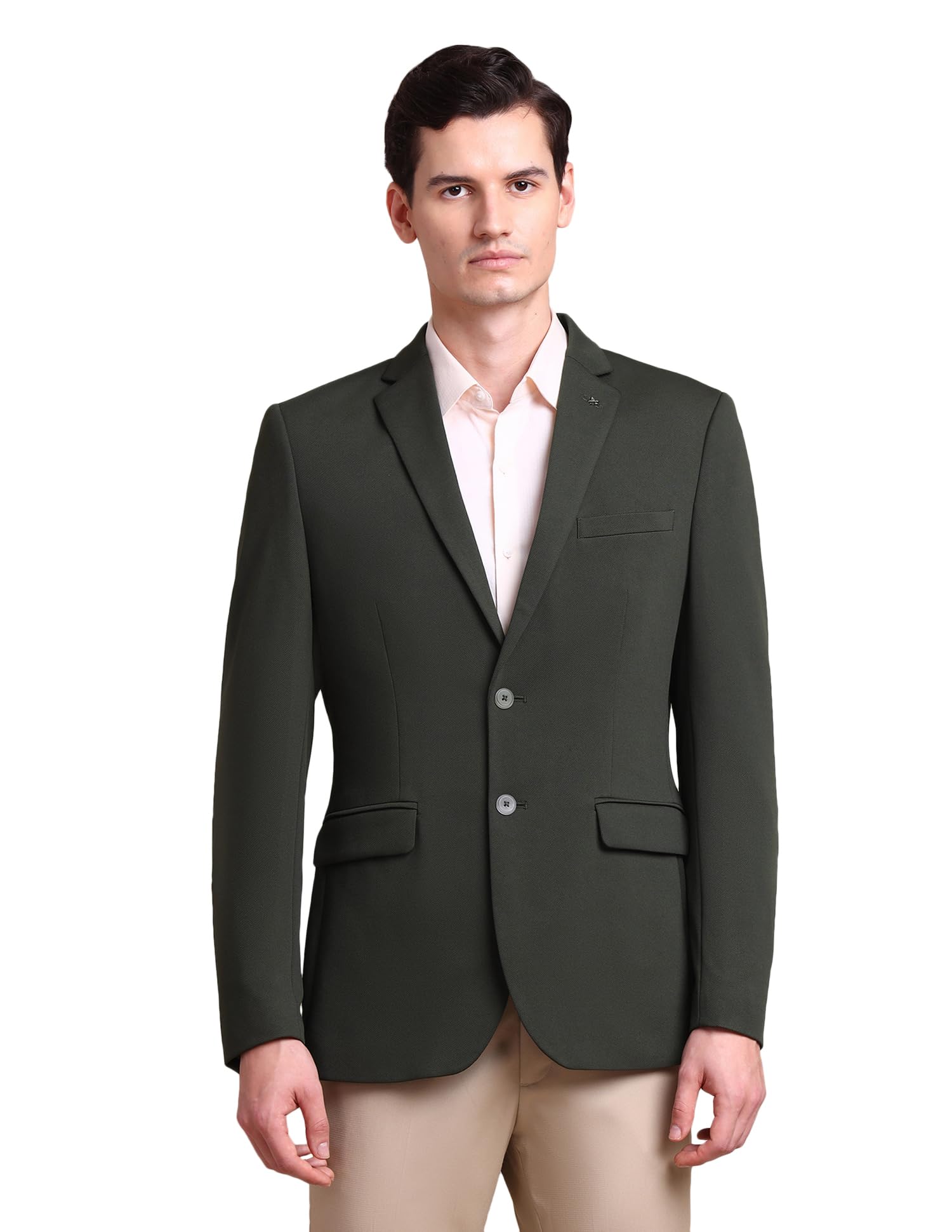 Arrow Men's Solid Full Sleeves Regular Fit Notch Lapel Collar Polyester Blazer Olive