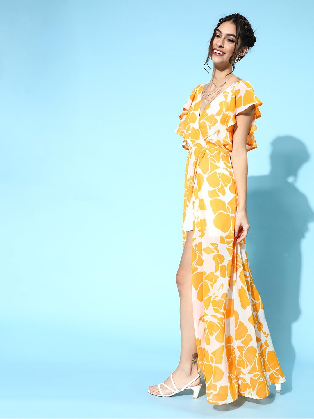 SASSAFRAS Mustard Floral Frill Sleeve Maxi - Image 4