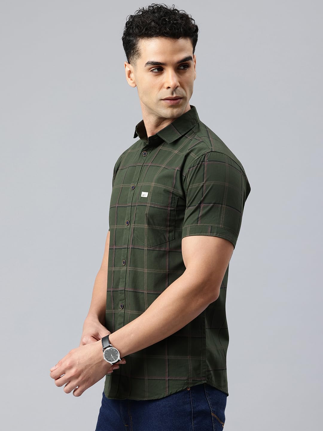 Majestic Man Men's Comfort Slim Fit Checked Pure Cotton Half Sleeve Casual Shirt (Dark Green, X-Large) - Image 6