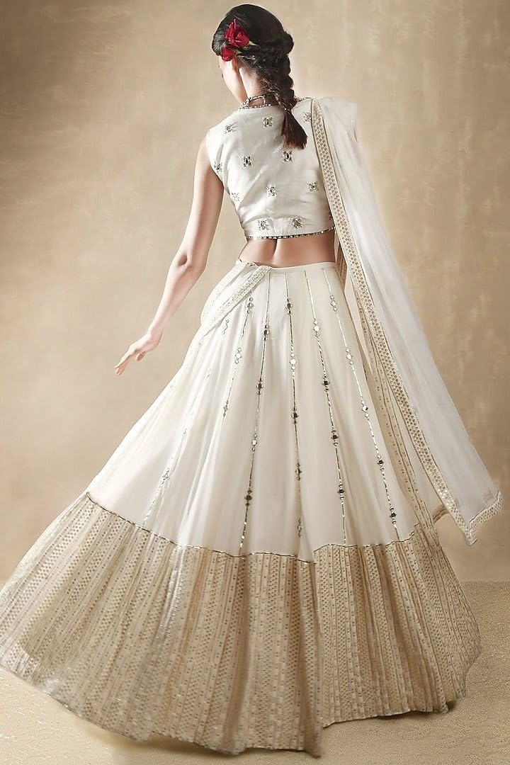 Georgette Girl's Fashion Hub's Off White Color Bridal Semi-Stitched Lehenga Choli With Dupatta Set For Wedding, Party, Evening, Free Size - Image 4