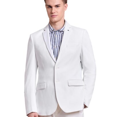 Arrow Men's Solid Full Sleeves Regular Fit Notch Lapel Collar Polyester Blazer White