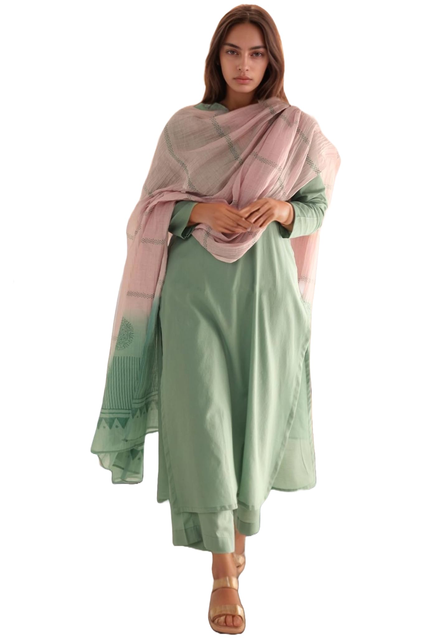 GoSriKi Women's Rayon Viscose Solid Straight Kurta with Pant & Dupatta (Paradise Pista-GS_S_Pista_Small)