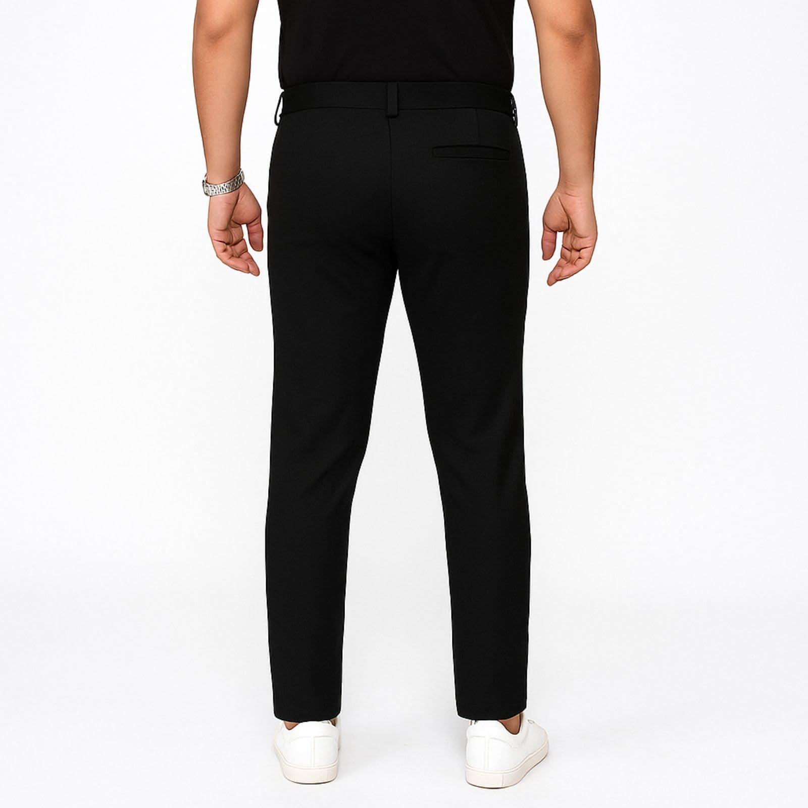 Men's Regular Fit Formal Stretchable Trousers with Expandable Waist | Skin-Friendly Lycra Solid Pant (in, Numeric, 30, Regular, Black) - Image 5