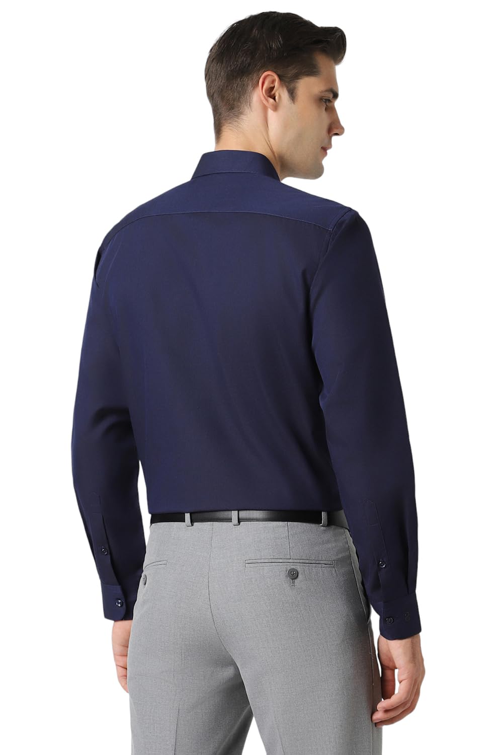 Peter England Men's Premium Solid Herringbone Regular Fit Full Sleeve Formal Shirt | Wonder Fabric | Cotton Rich Dark Navy - Image 4