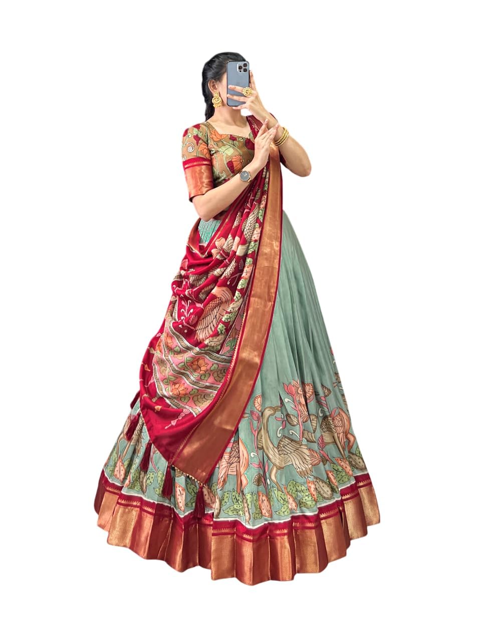 Snazzy Stitch Women Tussar Silk Semi Stitched Wedding Special Foil Work Lehenga Choli For Any Occasion (Pista), Free Size