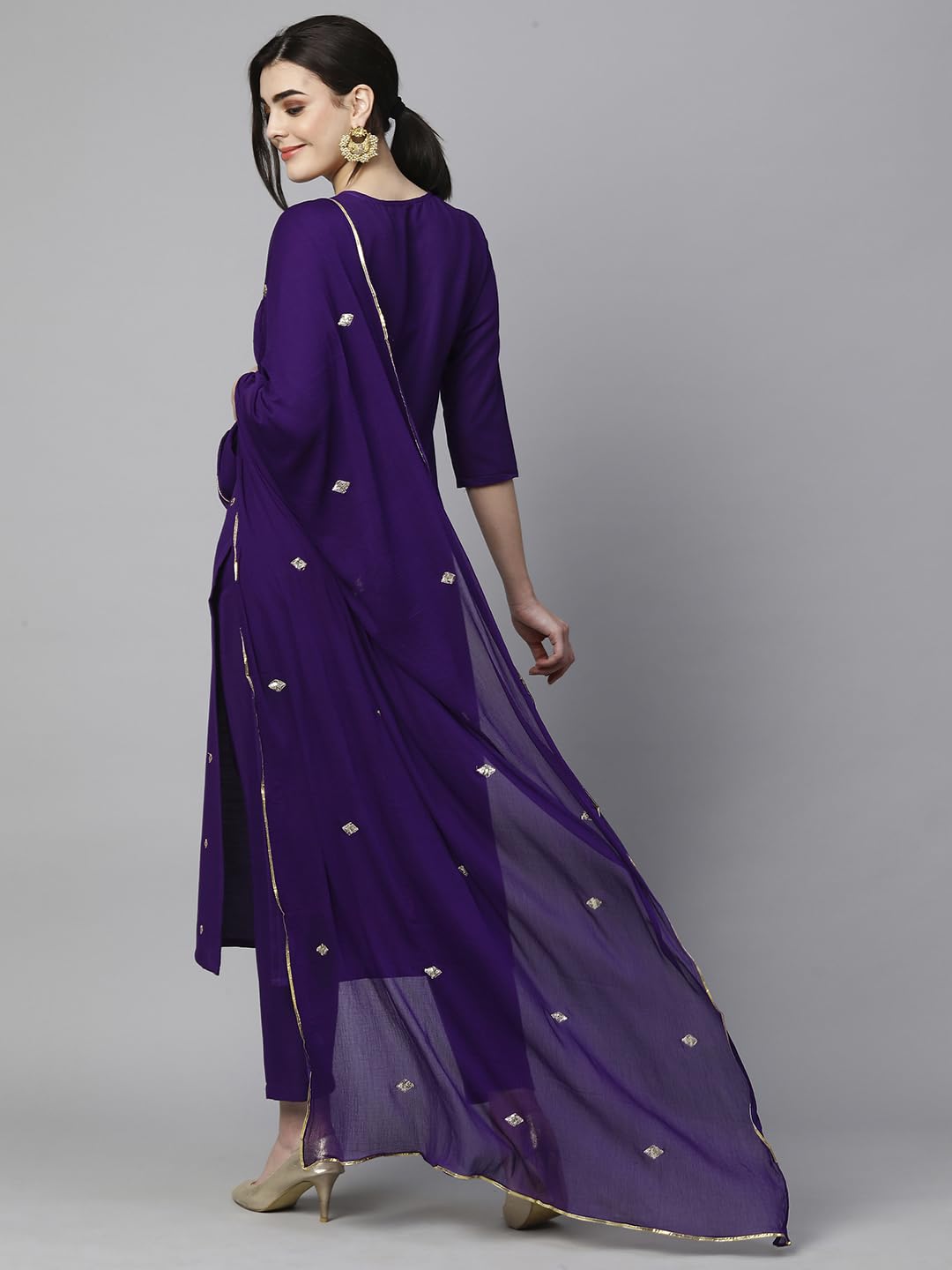 GoSriKi Women's Cotton Blend Embroidered Straight Kurta with Pant & Dupatta (Kasturi Begani-NGT-GS_M_Blue_Medium) - Image 8